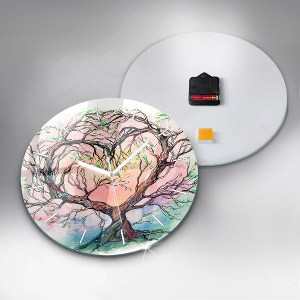 Round glass wall clock Tree the heart of nature