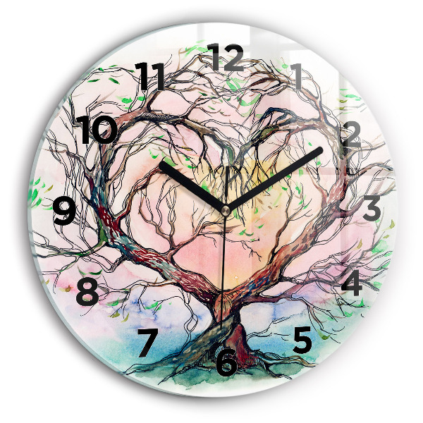 Round glass wall clock Tree the heart of nature