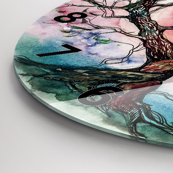 Round glass wall clock Tree the heart of nature
