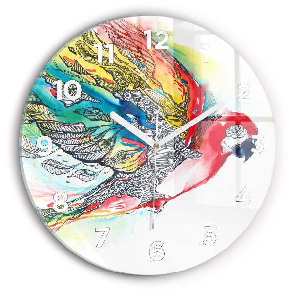 Round glass wall clock Colorful Parrot in Flight