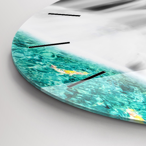 Round glass wall clock Waterfall in Thailand