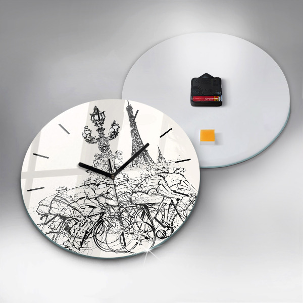 Round glass wall clock Cycling race drawing