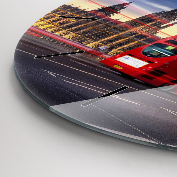 Round glass wall clock Red London Bus
