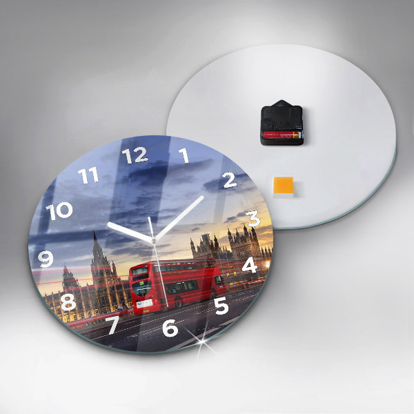 Round glass wall clock Red London Bus