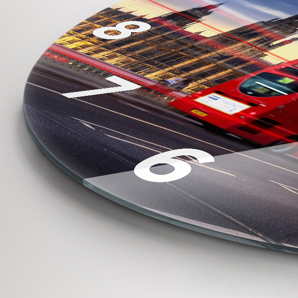 Round glass wall clock Red London Bus