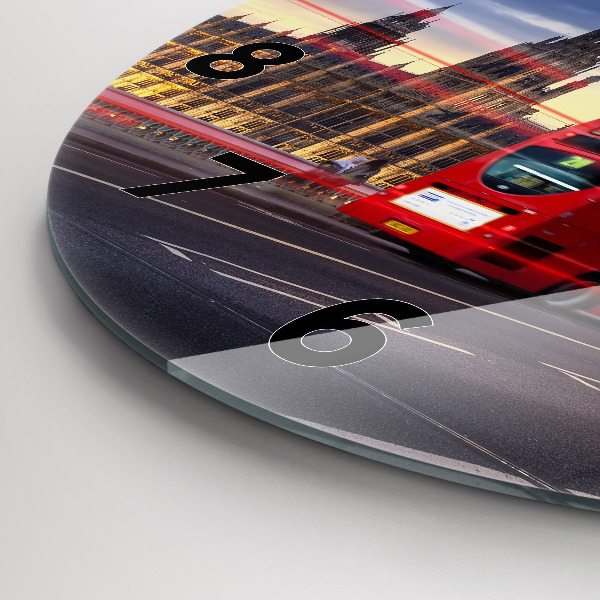 Round glass wall clock Red London Bus