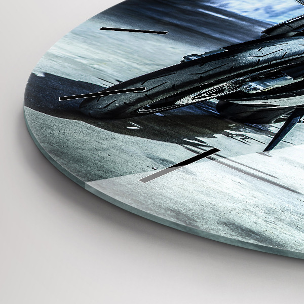 Round glass wall clock Motorcycle in the alley