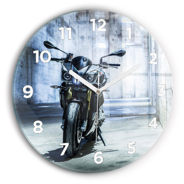 Round glass wall clock Motorcycle in the alley