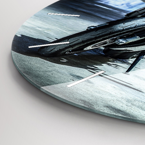 Round glass wall clock Motorcycle in the alley