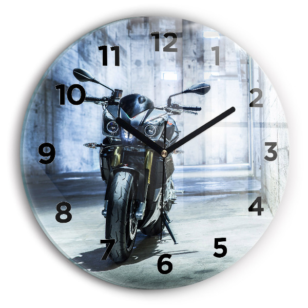 Round glass wall clock Motorcycle in the alley