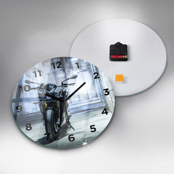 Round glass wall clock Motorcycle in the alley