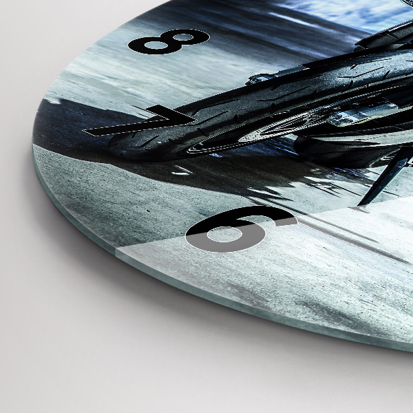 Round glass wall clock Motorcycle in the alley