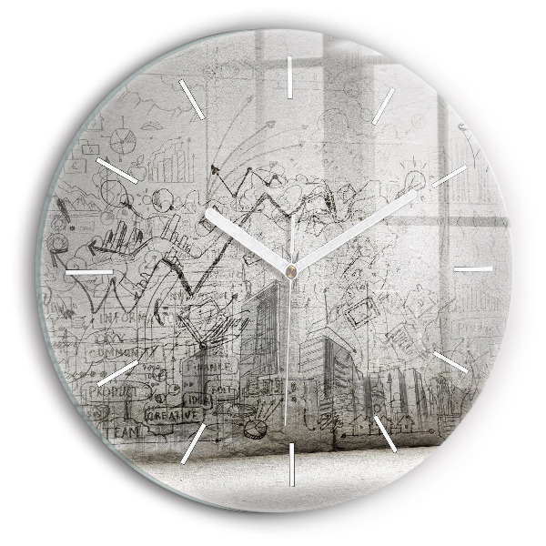 Round glass wall clock City sketch