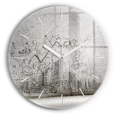 Round glass wall clock City sketch