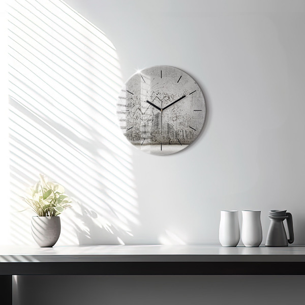 Round glass wall clock City sketch