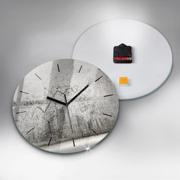 Round glass wall clock City sketch