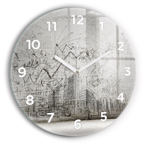 Round glass wall clock City sketch