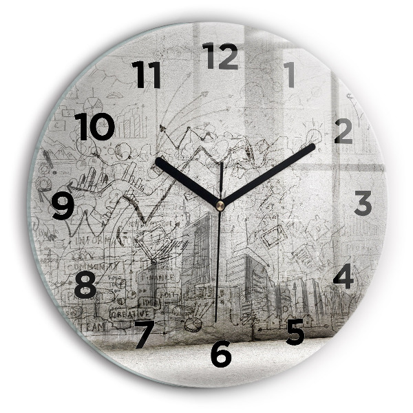 Round glass wall clock City sketch