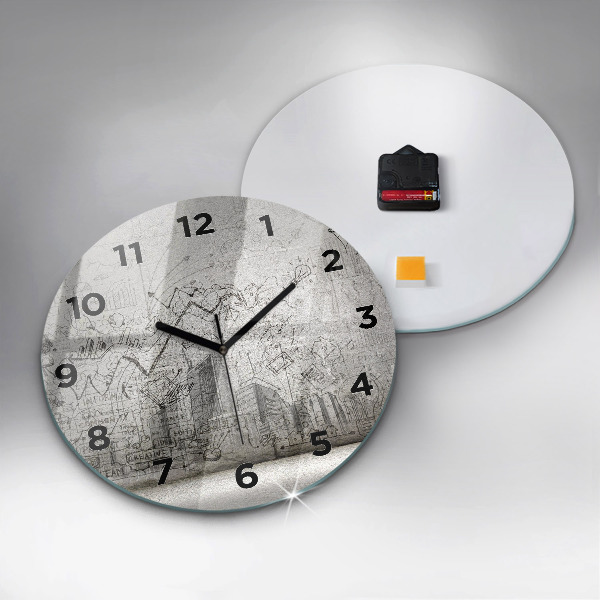Round glass wall clock City sketch