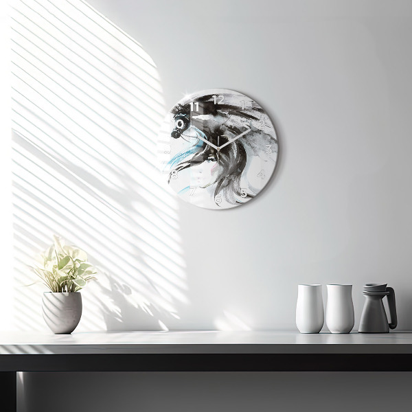 Round glass wall clock Abstract horse and woman