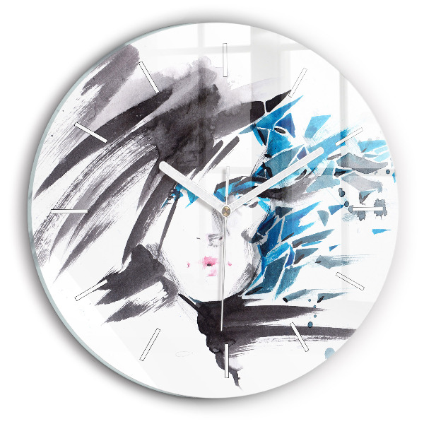 Round glass wall clock Abstract woman's face