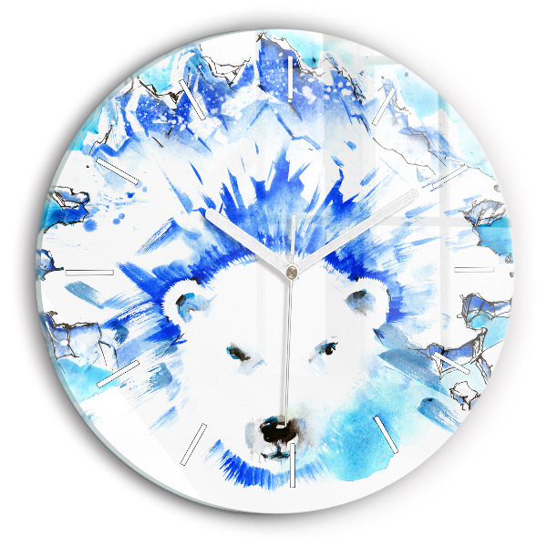 Round glass wall clock Bear on the ice background