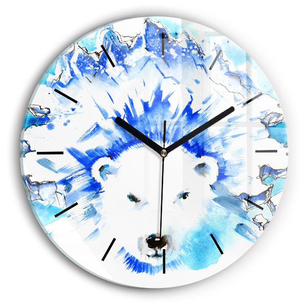 Round glass wall clock Bear on the ice background