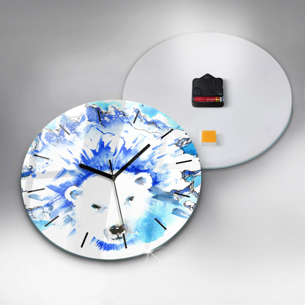 Round glass wall clock Bear on the ice background