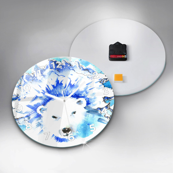 Round glass wall clock Bear on the ice background