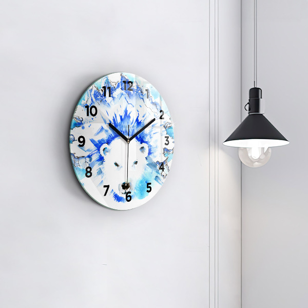 Round glass wall clock Bear on the ice background