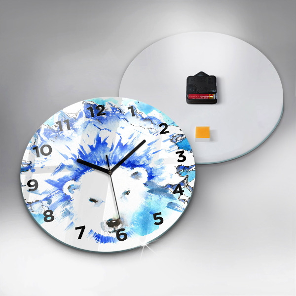 Round glass wall clock Bear on the ice background