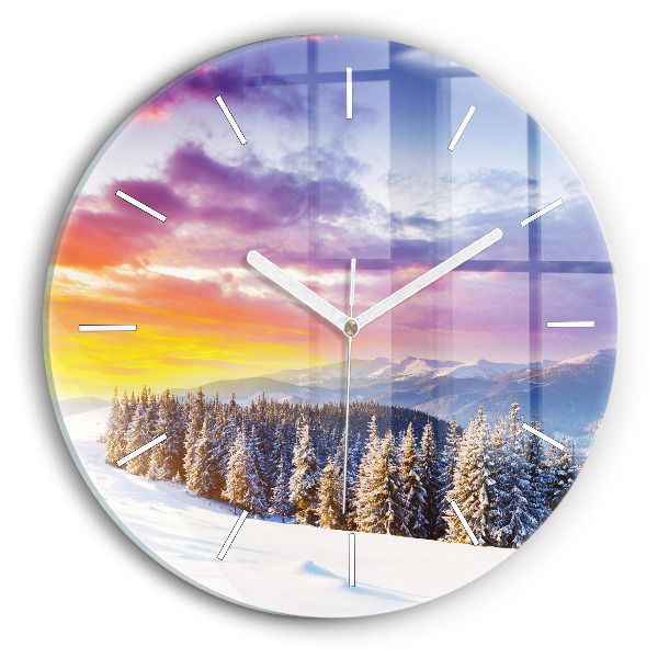 Round glass wall clock Winter Mountain Landscape