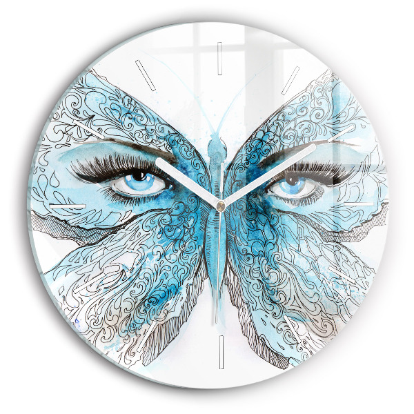 Round glass wall clock Butterfly face