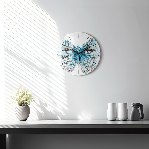 Round glass wall clock Butterfly face