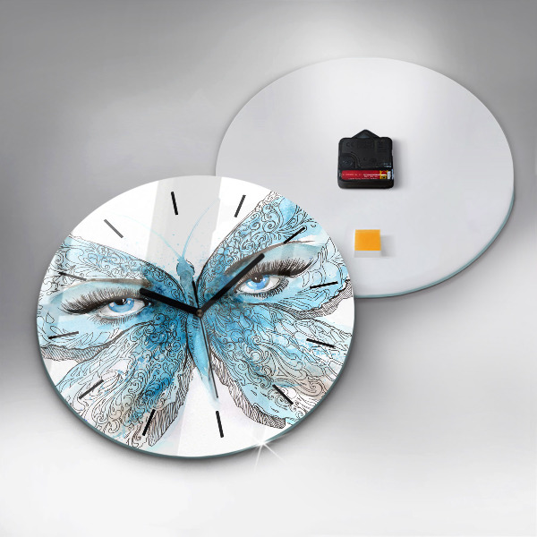 Round glass wall clock Butterfly face