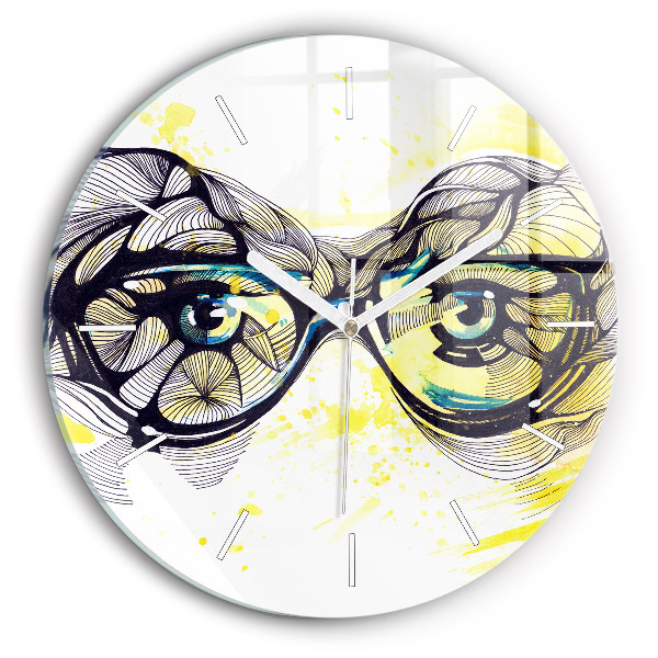 Round glass wall clock Eyes with glasses