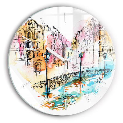 Round glass wall clock Painted Architecture