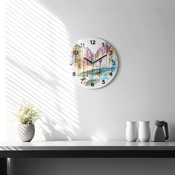 Round glass wall clock Painted Architecture