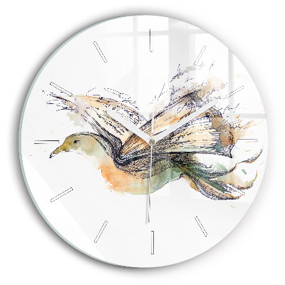 Round glass wall clock The bird and the book