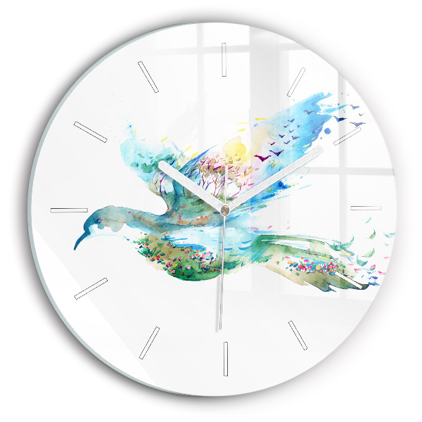 Round glass wall clock Abstraction of bird and spring