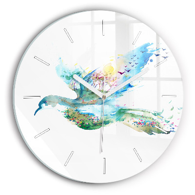 Round glass wall clock Abstraction of bird and spring