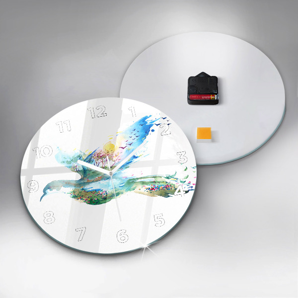 Round glass wall clock Abstraction of bird and spring