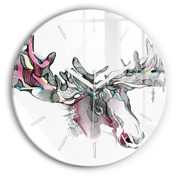 Round glass wall clock Moose abstract