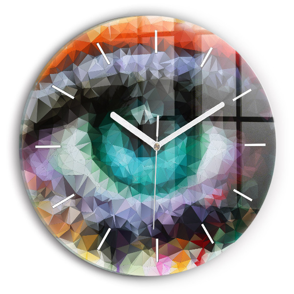 Round glass wall clock Colorful human eye