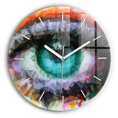 Round glass wall clock Colorful human eye