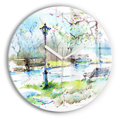 Round glass wall clock Picturesque spring