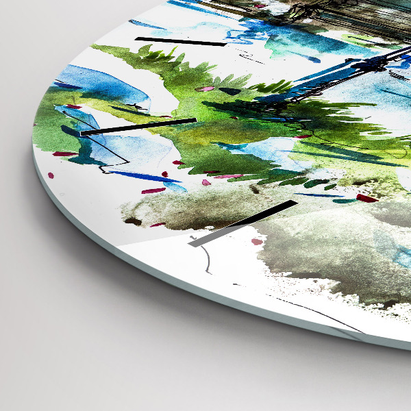 Round glass wall clock Picturesque spring