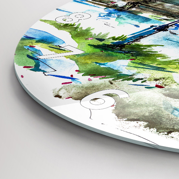 Round glass wall clock Picturesque spring