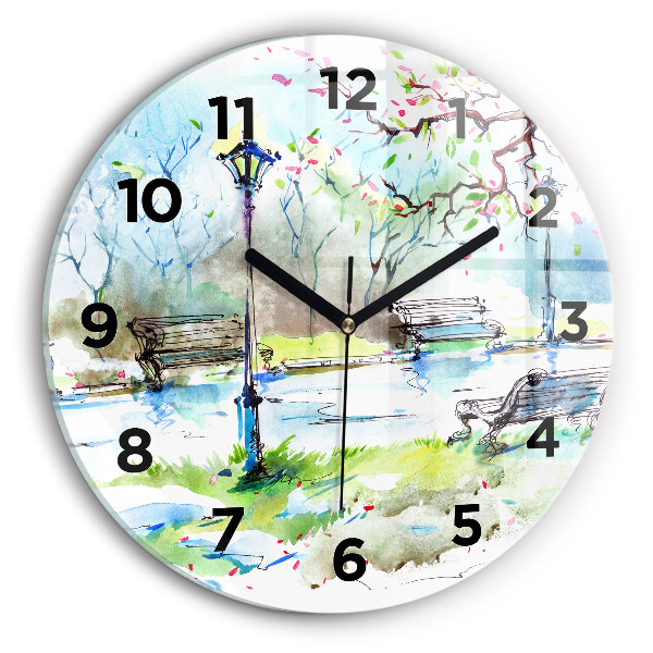 Round glass wall clock Picturesque spring