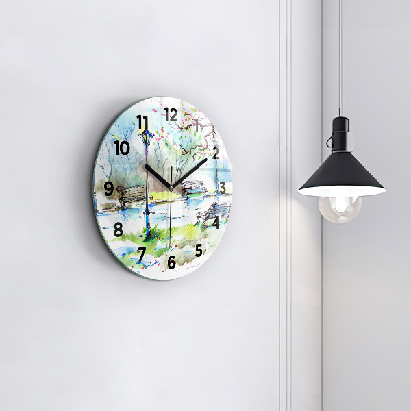 Round glass wall clock Picturesque spring